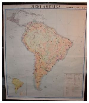 Mapa- Jižní Amerika. Hospodářská mapa.