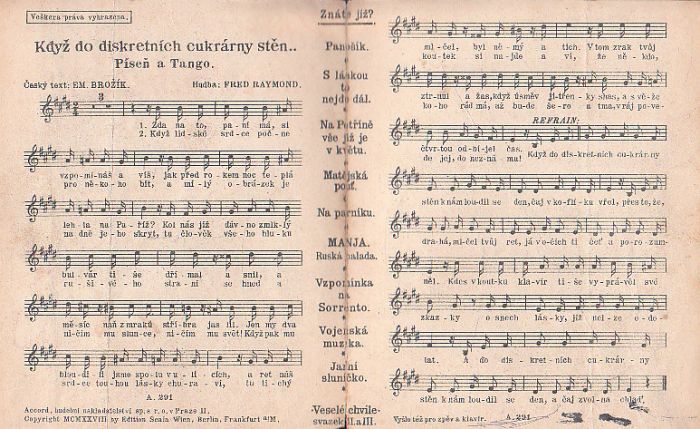 Osadní písně z kytarovým doprovodem. Když do diskretních cukrárny stěn...