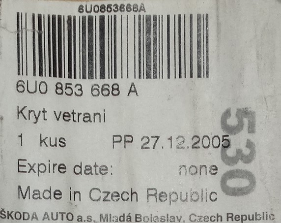 Mřížka kapoty 6U0853668