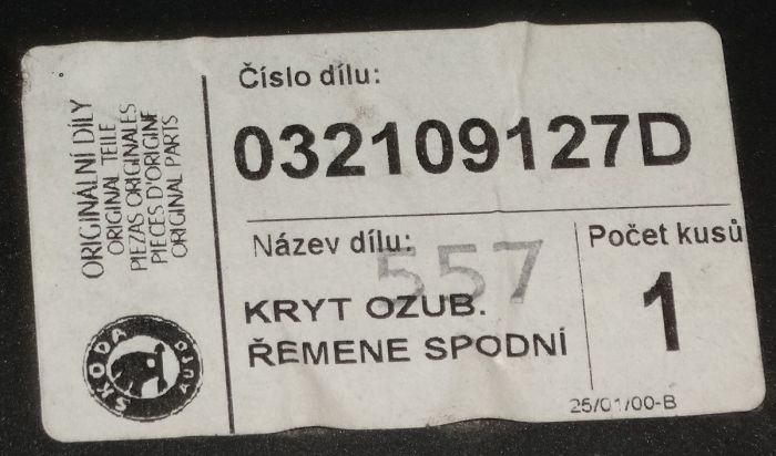  Kryt ozubeného řemenu ORIGINAL 032109127D Škoda Felicia