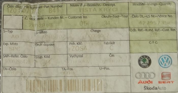 Lišta předního nárazníku VAG 1Z0807718B41 Pravá.