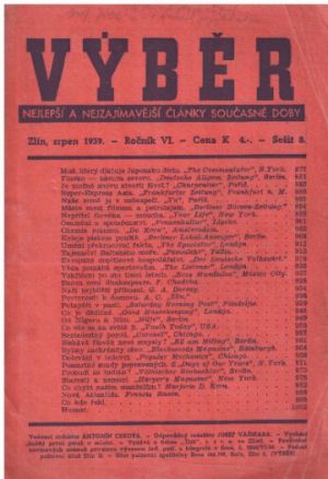 Výběr - nejlepší m,a nejzajímavější články současné doby. Srpen 1939.